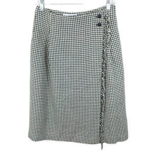 INES DE LA FRESSANGE UNIQLO Size 4 Houndstooth Wool Blend Fringe Wrap Skirt